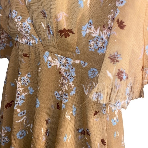 Free People Gold Floral Fully Lined Dress Size Small boho festival - Picture 11 of 15